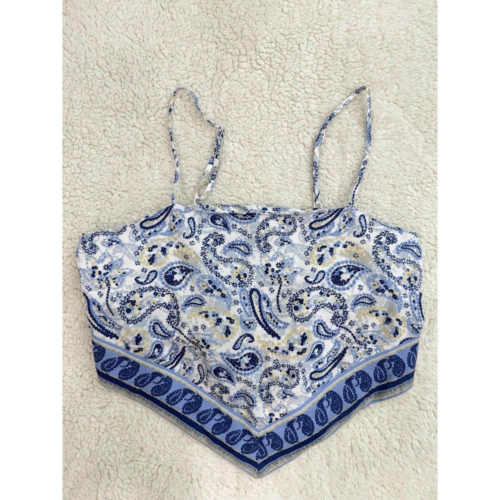 Midnight Sky Boho Crop Top Large Cotton Flax Blend Short Sleeve Festival - Picture 3 of 9